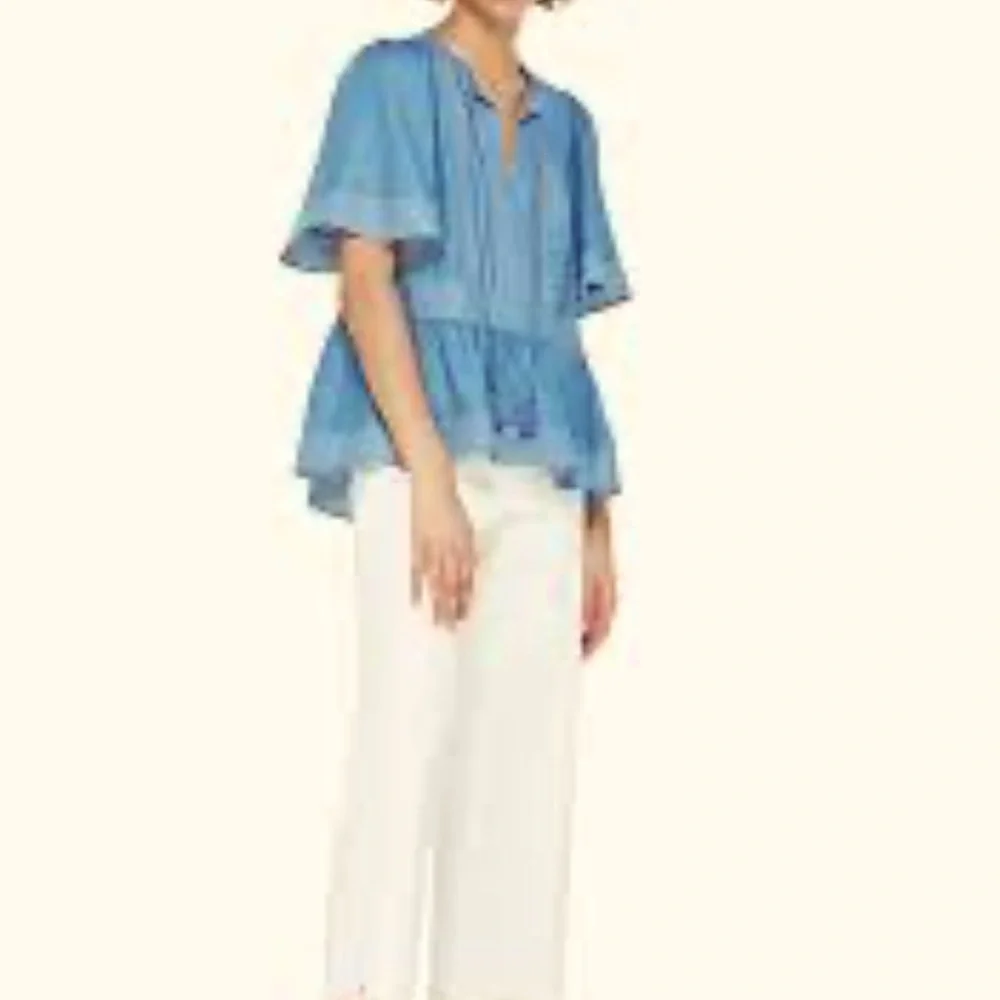 Kate Spade Indigo Railroad Chambray Tassel Top L